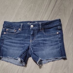 American Eagle Outfitters Blue Jean Shorts with Frayed Hem